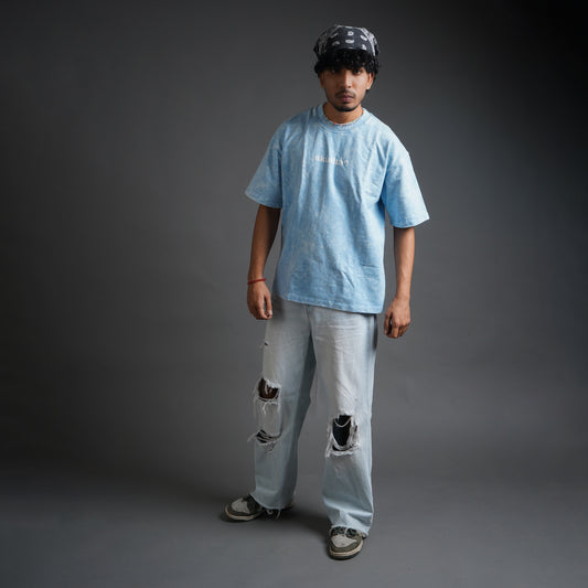 SKULLTA ACID WASH SKY BLUE T-SHIRT [UNISEX]