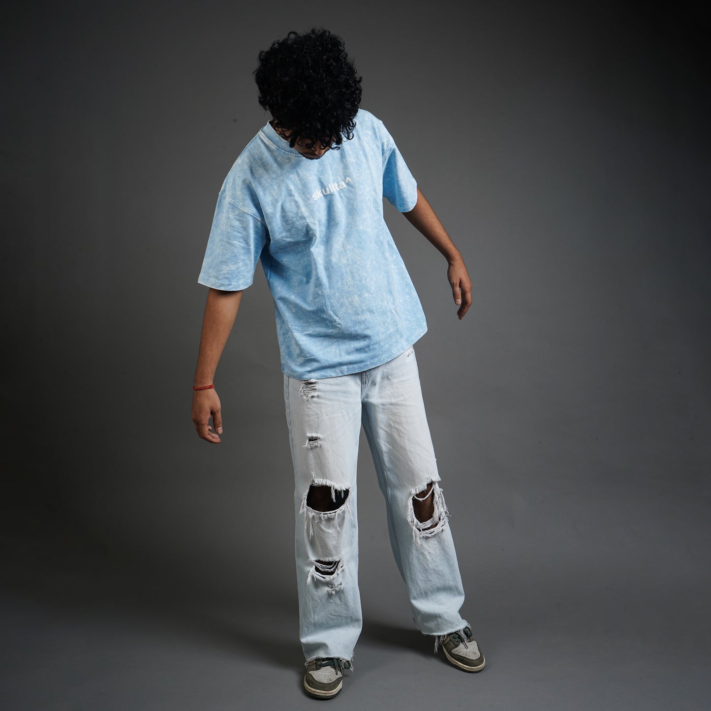 SKULLTA ACID WASH SKY BLUE T-SHIRT [UNISEX]