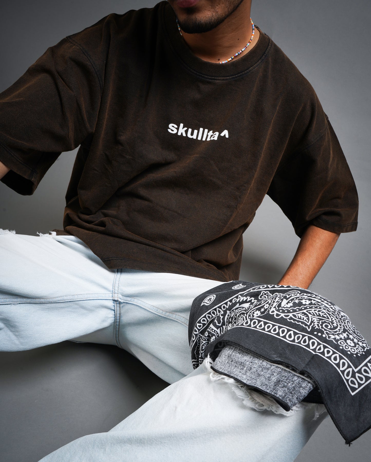 SKULLTA ACID WASH DARK BROWNT-SHIRT [UNISEX]