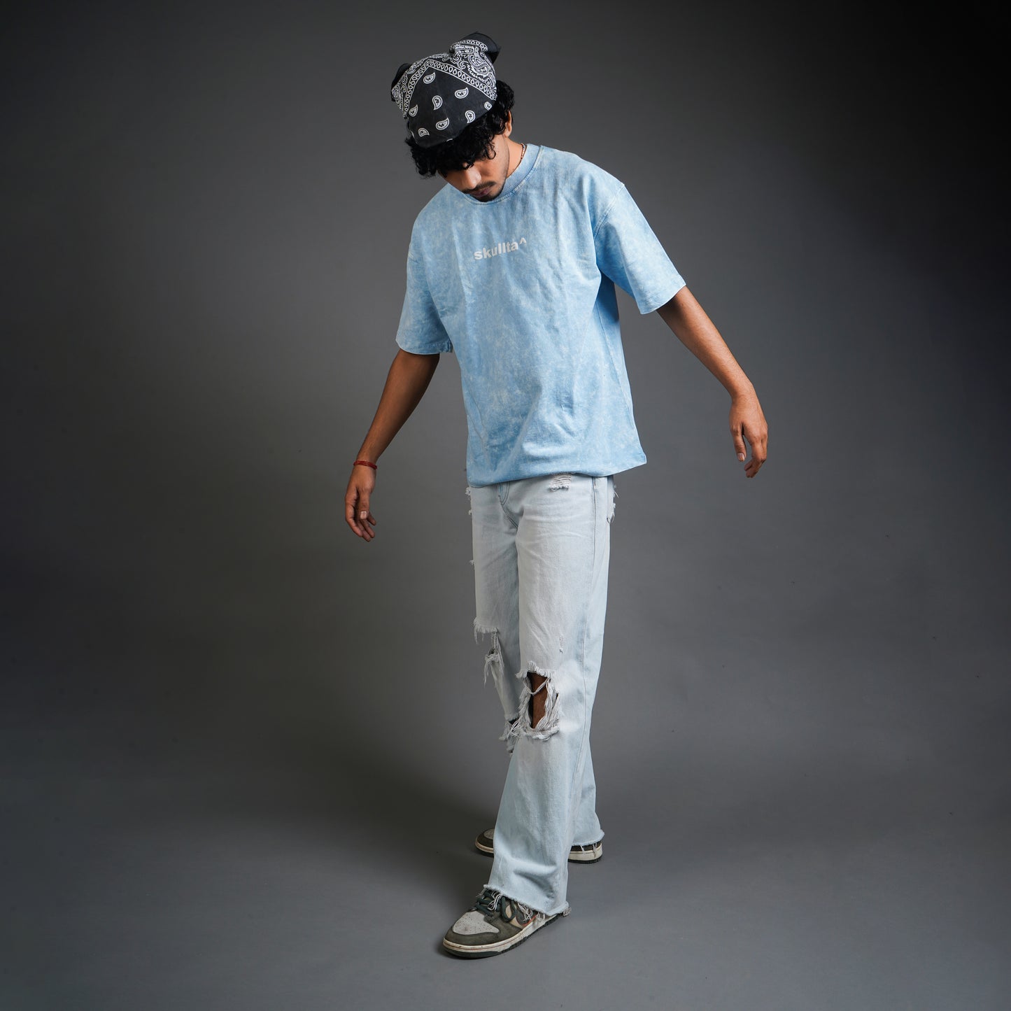 SKULLTA ACID WASH SKY BLUE T-SHIRT [UNISEX]