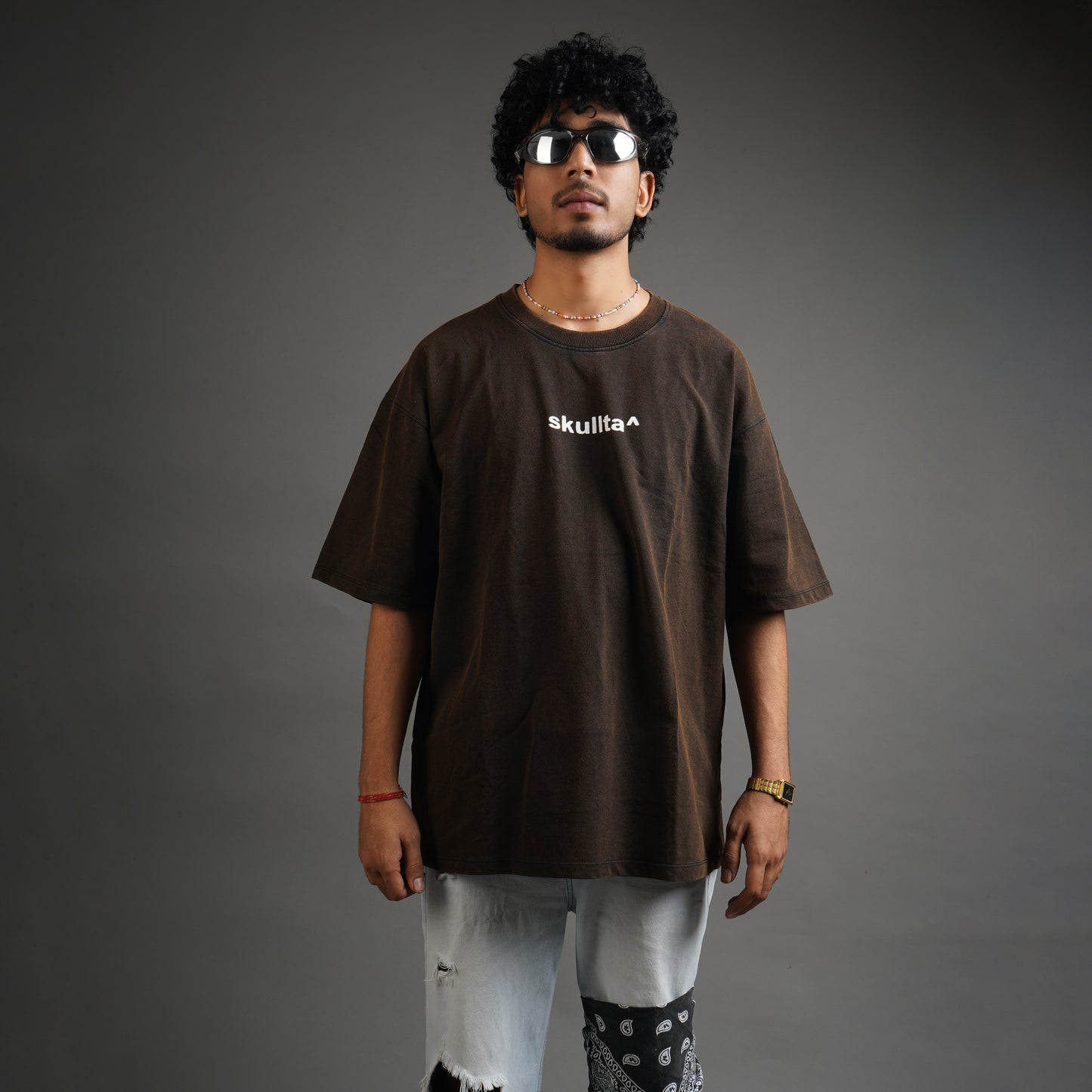 SKULLTA ACID WASH DARK BROWNT-SHIRT [UNISEX]