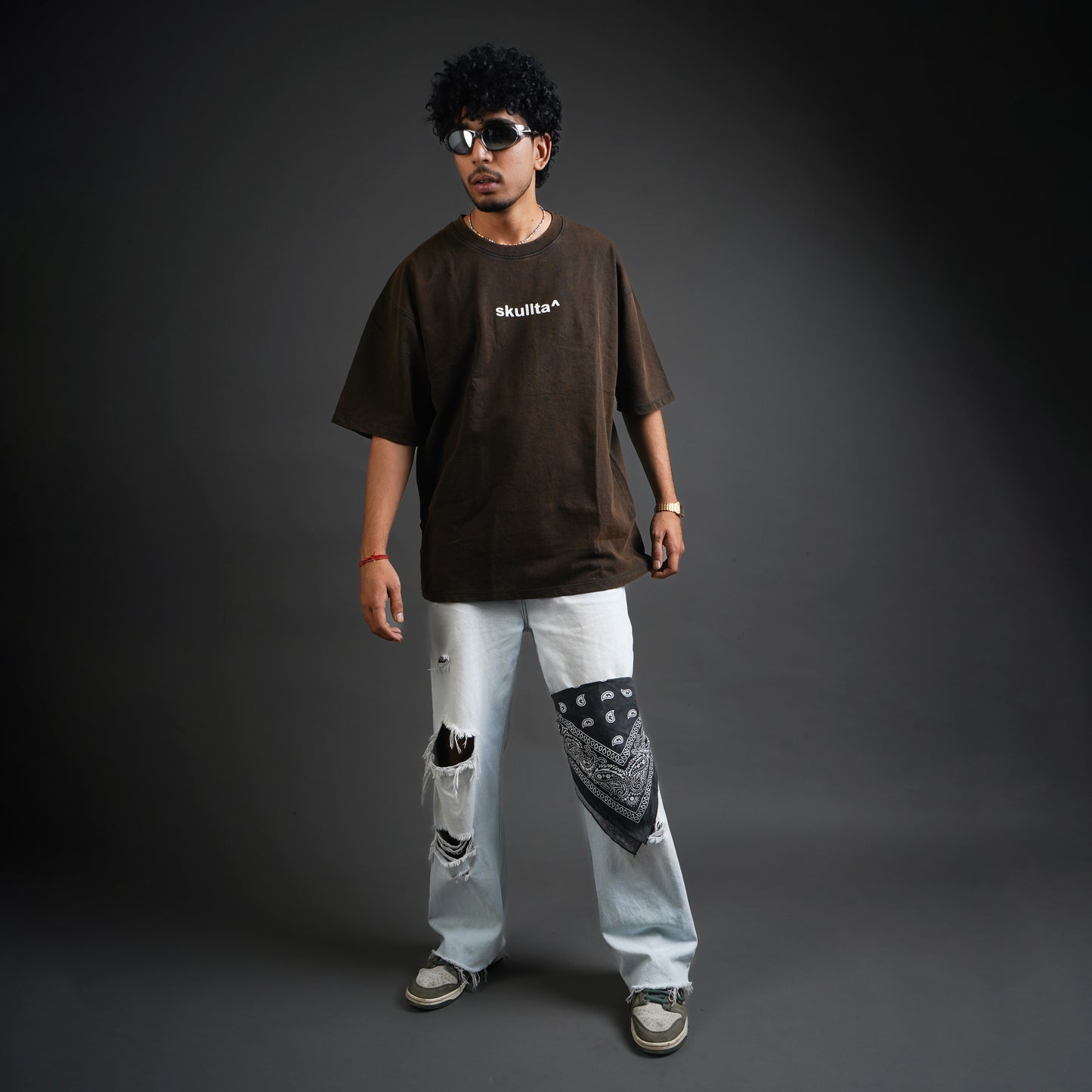 SKULLTA ACID WASH DARK BROWNT-SHIRT [UNISEX]