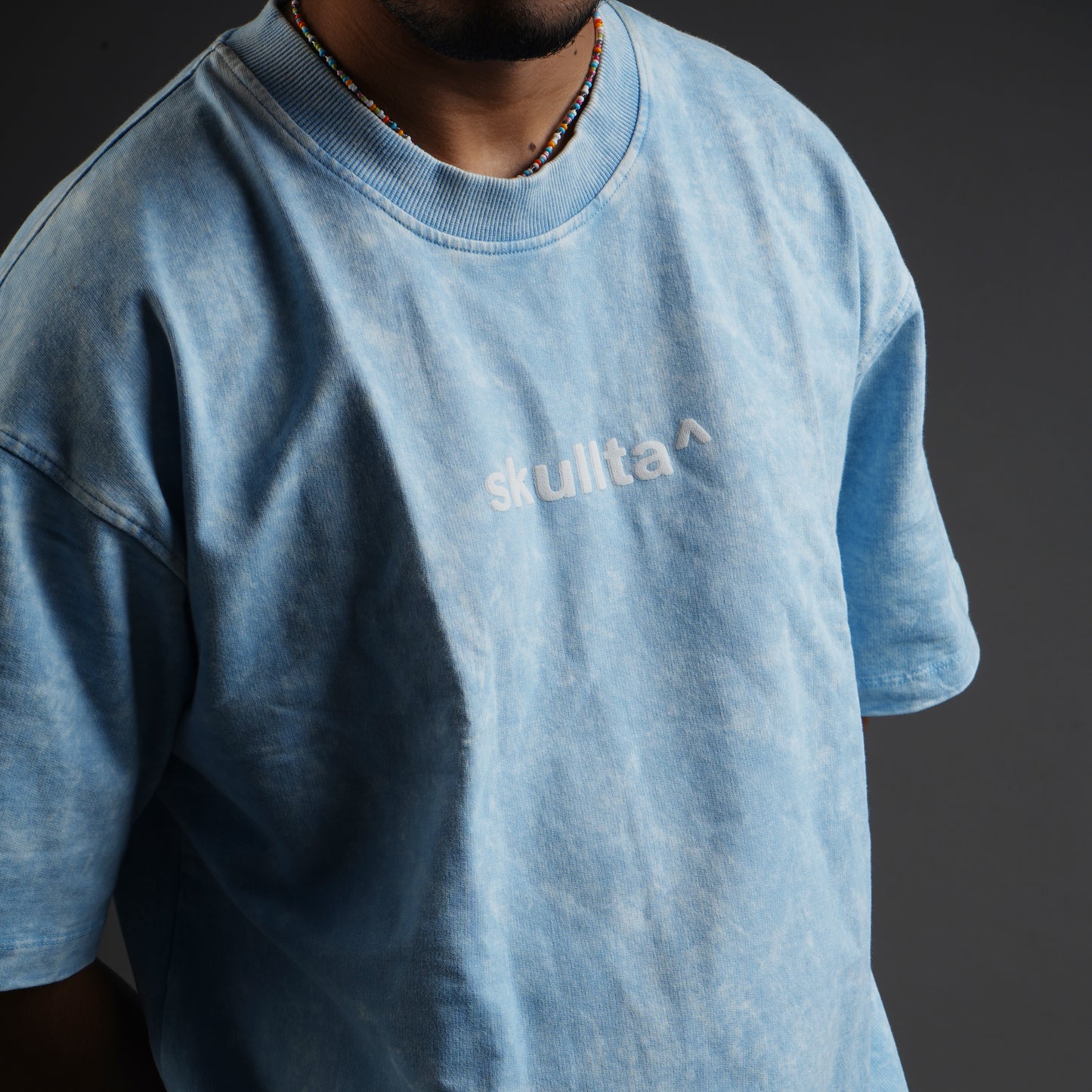 SKULLTA ACID WASH SKY BLUE T-SHIRT [UNISEX]